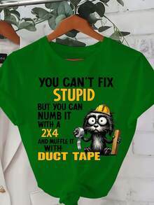Plus Sizes - Plus Sizes - Women's Plus Size Casual And  Printed T-Shirts 0-8XL, Fashionable Base Layer For Everyday Outings, Unique And Suitable For All Seasons, Short Sleeve T-Shirts Available In Multiple Colors. You Can't Fix Stupidity - Green - View 6