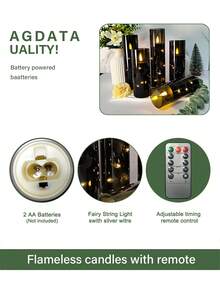 5 buah Lampu Lilin Tanpa Api, Dengan Fungsi Timer/Kontrol Jarak Jauh, Bertenaga Baterai, Lampu String LED, Cocok Untuk Rumah, Halloween, Natal, Hari Ibu, Hari Valentine, Ulang Tahun, Pernikahan, Pesta - Hitam - Cahaya Hangat - View 10