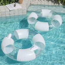Anillo inflable grande para adultos con asa - Cama flotante inflable para fiesta en la piscina, adecuada para piscina, lago, playa, colchoneta flotante inflable dorada para adultos - Blanco - Ver 2