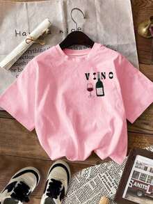 Women's Plus Size Short Sleeve T-Shirt With Round Neck, Loose Fit, Casual - 粉色 - 查看 2