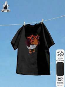Camiseta de manga corta 100% algodón con estampado de perro para mujer de talla grande, camiseta gráfica, tela suave, ropa de algodón, camiseta para exteriores, estampado, camiseta de verano, camiseta de mujer, top, ropa de verano, atuendo de vacaciones, estilo de viaje, estilo playero, ropa minimalista para resort. - Negro - Ver 5