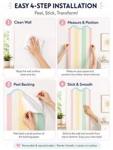 SUPSTICKER 1 pieza Pegatina de pared de vinilo con rayas onduladas de color pastel, autoadhesiva y removible, 17.72*35.43/47.24 pulgadas, adecuada para decoración del hogar DIY en interiores - 1PC - Ver 10