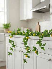 1pc Artificial Lemon Eucalyptus Vine, Lemon Fake Green Plant Vines Wreath, Suitable For Indoor Decor, Home Decor, Bedroom Decor, Outdoor Decor, Kitchen Decor, Yard Decor, Diy, Room Decor, Porch Wall Fireplace Rustic Decor, Wedding Decor - Multicolor - View 8