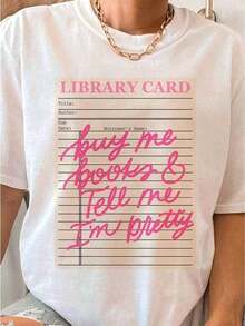 ropa de mujer Y2K T Shirt / Top con estampado de hoja de arce Tarjeta de biblioteca Comprame libros y dime que soy bonita Letras rosas Transferencia DTF Tarjeta de biblioteca Transferencia artística Camisetas gráficas divertidas para hombres y mujeres Camisetas casuales holgadas de cuello redondo 2026-Breezy Beach Top / Camiseta ligera de verano camisas de mujer - Blanco - Ver 1