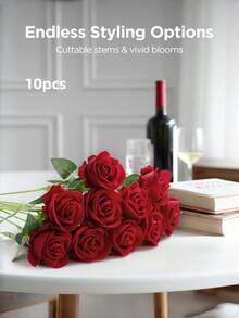 10pcs Silk Artificial Rose Flowers, Realistic Fake Roses Decor, Suitable For Wedding, Engagement, Spring, Indoor, Outdoor, Floral Arrangement, Tabletop Decoration - Multicolor - View 8