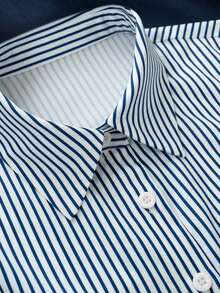Conjunto de 2 piezas de camisa de manga corta a rayas y falda plisada de estilo casual de verano - Albaricoque - Ver 4