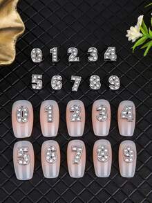 20入/包 歐美風水鑽合金阿拉伯數字 DIY 美甲裝飾，Y2K 金屬大尺寸 DIY 美甲配件，可組合為 3D 字母美甲飾品美甲配件 - 銀色 - 查看 1