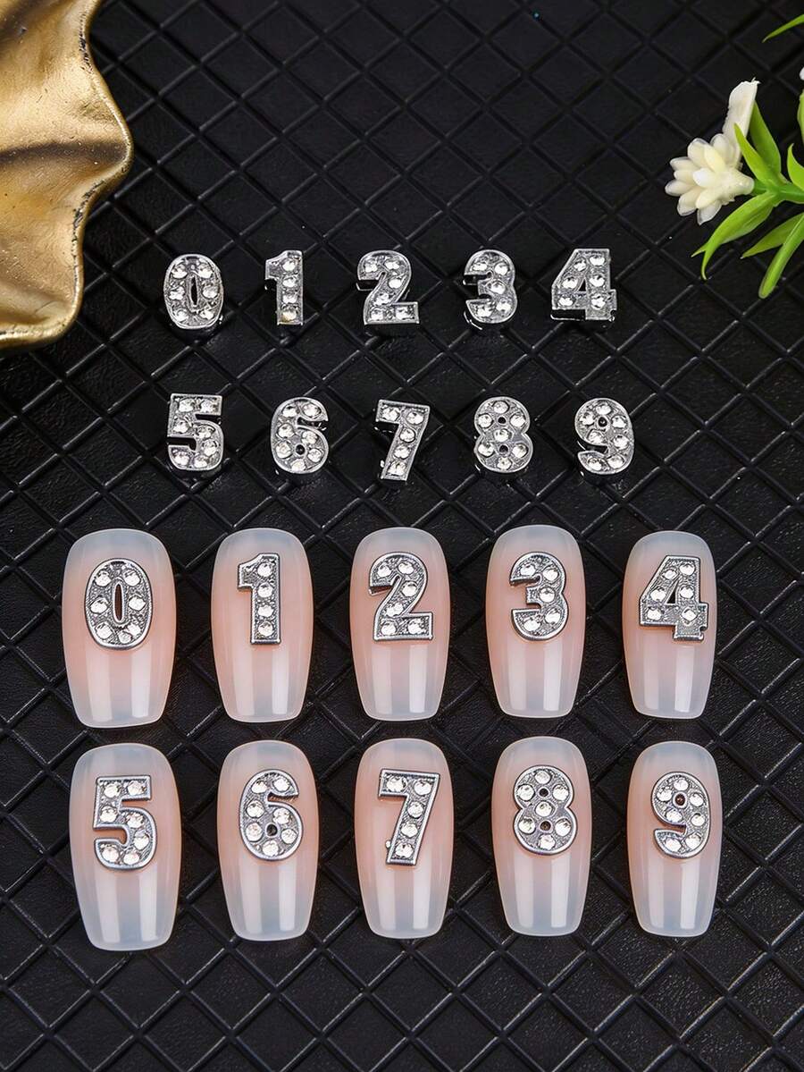 20入/包 歐美風水鑽合金阿拉伯數字 DIY 美甲裝飾,Y2K 金屬大尺寸 DIY 美甲配件,可組合為 3D 字母美甲飾品美甲配件 - 銀色 - 查看 1