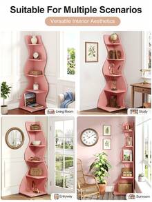 70-Inch Five-Layer Corner Bookshelf, Book Corner, Corner Display Cabinet, Room Decoration Shelf, Bedroom Decoration Shelf, Suitable For Living Room, Study And Bedroom, Easy To Install, Indoor Plant Stand, Modern And Simple Style - 粉色 - 查看 6