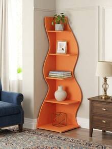 70-Inch Five-Layer Corner Bookshelf, Book Corner, Corner Display Cabinet, Room Decoration Shelf, Bedroom Decoration Shelf, Suitable For Living Room, Study And Bedroom, Easy To Install, Indoor Plant Stand, Modern And Simple Style - 橘色 - 查看 4