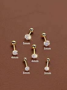 VJS 18K Gold Plated Stainless Steel Classic Round Cubic Zirconia Earring Set, Fashionable Non-Allergic Everyday Wear Jewelry Gift For Women - Set a - View 7