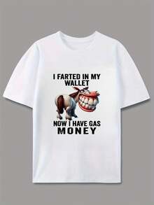 Funny Men's T-Shirt "I Ordered Diarrhea In My Wallet, Now I Have Money For Gas" - Humorous T-Shirt With Vintage Horse Design, Suitable For Casual Wear, Gifts And Daily Summer-Autumn Outfits - Machine Washable, Crew Neck Design With Order Joke. - 白色 - 查看 1