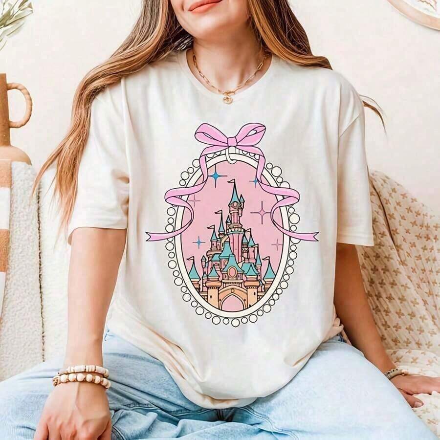 NewSummerCasualCoquette Castle Shirt, Magical Castle T-Shirt, Magic Kingdom Swea, Pink Bow Girls T, Bow Shirt220g Wo's Cotton T-Shirt, Thick And Soft Round Neck T-Shirt, Wo's Patterned Short Sved T-Shirt, Aesthetic Retro Style Casual Top Suitable For Girls And Wo, Camiseta holgada de moda de verano adecuada para viajes, uso diario en la calle, trabajo o relajación para mujer, ropa vintage, camisetas vintage para mujer, camisetas bonitas para mujer, camisetas de algodón, zuecos, camisas de Halloween, ropa de verano, camisetas casuales estilo punk occidental para mujer, atuendo del 4 de julio, atuendos de vaquero para mujer, ropa% algodón Y2k, ropa gótica bonita para mujer, top blanco y negro, tops vintage, ropa para mujer, ropa gótica retro blanca para mujer, moda coreana, camisetas para mujer, camiseta de cuello redondo de mezcla de algodón, uso casual diario-365T-31 Camiseta de algodón holgada de manga corta con cuello redondo - Blanco - Ver 1