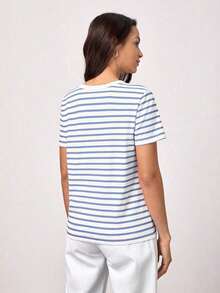 BASICS Camiseta casual con estampado a rayas para primavera y verano - Azul - Ver 2
