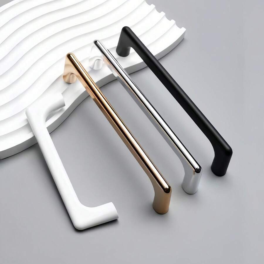 1pc Modern Minimalist Curved Cabinet Handles, Multi-Color (Gold/Silver/Black) Drawer Handles, Universal Furniture Wardrobe Door Handles, Suitable For Kitchens, Bathrooms, Dressing Tables, And Home Decor Hardware - A - View 1