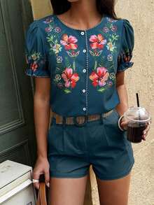 Blusa estampada de mujer con estilo de vacaciones - Multicolor 5 - Ver 3