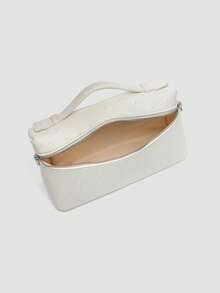1 pieza Bolso de hombro cuadrado de unicolor con textura de grano de litchi en PU, bolso de mano pequeño para mujer, adecuado para combinar con diaria, salidas, compras, fiestas, bol - Marfil 2 - Ver 8