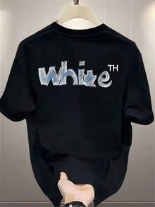 Men's Custom T-Shirt Made Of 100% High-Grade Cotton - Loose Fit, White, Short Sleeve And Round Neck, Casual Summer Style, With Black And White Logo On The Back, Breathable And Wrinkle Resistant, Machine Washable, Suitable For Daily Wear (White) - Unisex Cotton T-Shirt With Short Sleeves And Round Neck, Urban Vintage Style. - 黑色 - 查看 7
