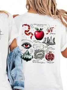 Camiseta de la saga de Crepúsculo con estampado frontal y trasero, camiseta de la serie de vampiros favorita de los fans, camiseta inspirada en libros y películas de fantasía, camiseta inspirada en la saga de Crepúsculo - Estilo urbano vintage, unisex, de algodón, manga corta, cuello redondo, blusas para mujer. blusas.blusas casuales para dama. - Blanco - Ver 3