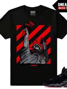 Camiseta casual de manga corta, cuello redondo y estampado para mujer Estatua de la Libertad con un arma y rayas rojas S-3XL moda, cómodo y transpirable unio lavable a máquina - Negro - Ver 2