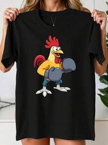 100% Algodón Premium 180g .¡Oferta Especial!Playera.Divertida camiseta de gallo boxeador de algodón de alta calidad para amantes de los animales y del deporte en colores negro y multicolor para hombre y mujer S-XL moda casual camiseta gráfica búsqueda popular Camiseta Streetwear Unisex Ideal para Conciertos y Regalo - Negro - Ver 1