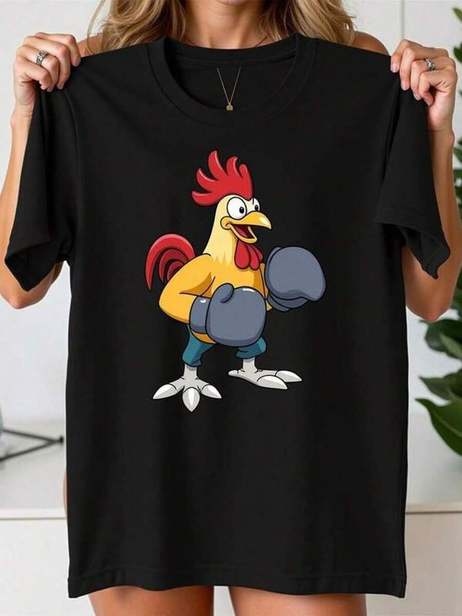 100% Algodón Premium 180g .¡Oferta Especial!Playera.Divertida camiseta de gallo boxeador de algodón de alta calidad para amantes de los animales y del deporte en colores negro y multicolor para hombre y mujer S-XL moda casual camiseta gráfica búsqueda popular Camiseta Streetwear Unisex Ideal para Conciertos y Regalo - Negro - Ver 1