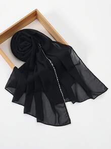 1 chiếc khăn trùm đầu chiffon đính hạt màu trơn dành cho nữ, chất liệu mềm mại, thoáng khí, đa năng, phù hợp để sử dụng hàng ngày. - Nhiều màu - Xem 17