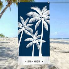 1pc Ultra Soft Navy Blue Palm Tree Summer Pattern Beach Towel, Suitable For Beach, Pool Party, Vacation - Style4 - View 5
