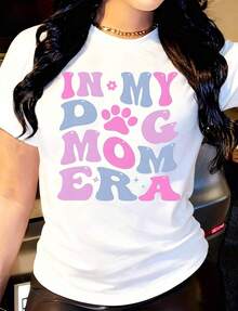 Women's T-Shirt "In My Puppy Mom Era", Round Neck, Short Sleeve, Casual, Suitable For Everyday Outdoor Wear, Perfect For All Seasons. - Black - View 6
