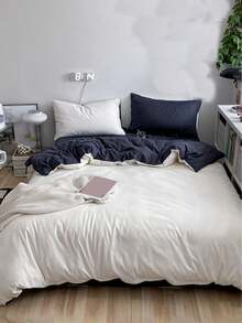 New Solid Color Patchwork Nordic Style Simple Polyester Duvet Cover 3 Pieces Set - White - View 3