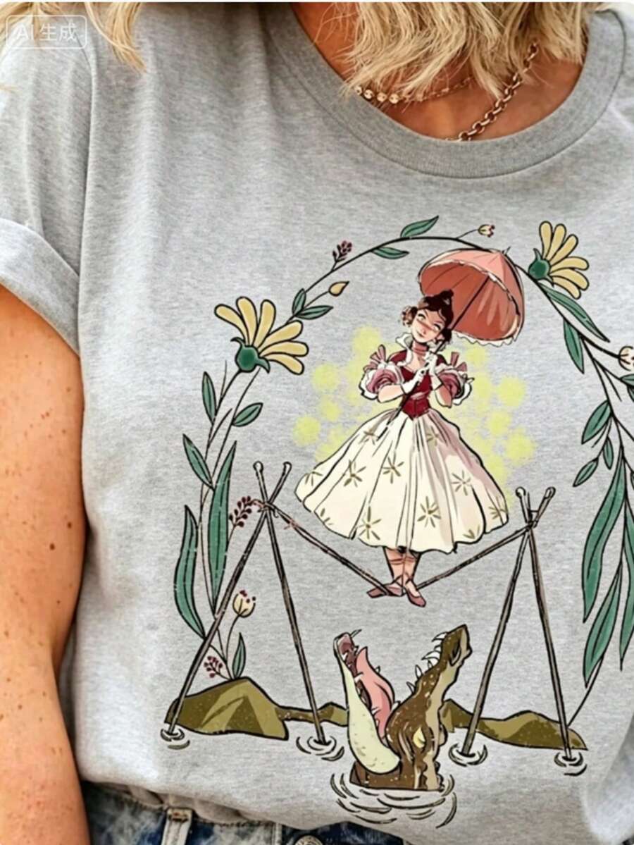 Flower Tightrope Walker Swea Tightrope Girl The Haunted Mansion Shirt Foolish Mortal Land Halloween Family Matching Outfi. Jpg Heavy-Duty Pure Cotton T-Shirt, Fashionable And Comfortable Wo's Cotton T-Shirt, Suitable For Weekends, Travel, Shopping, Outdoor Activities Or Leisure, High-Quality Durable Fabric Suitable For All Seasons, Fashionable Top, - Xám 5 - Xem 1