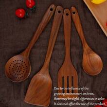 AIUHI 4pcs Wooden Kitchen Utensil Set, Including Spoon, Wok Spatula, Natural Wood Material, Suitable For Non-Stick Cookware - Brown - View 8