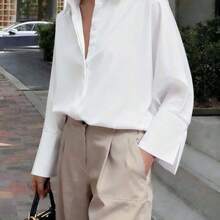 Camisa blanca de mujer con diseño de rostro abstracto francés, encanto retro, diseño de manga larga, adecuada para entrevistas de negocios, trayecto al trabajo, uso casual, relajado, minimalista y elegante, apta para uso diario y en el hogar - Negro - Ver 2