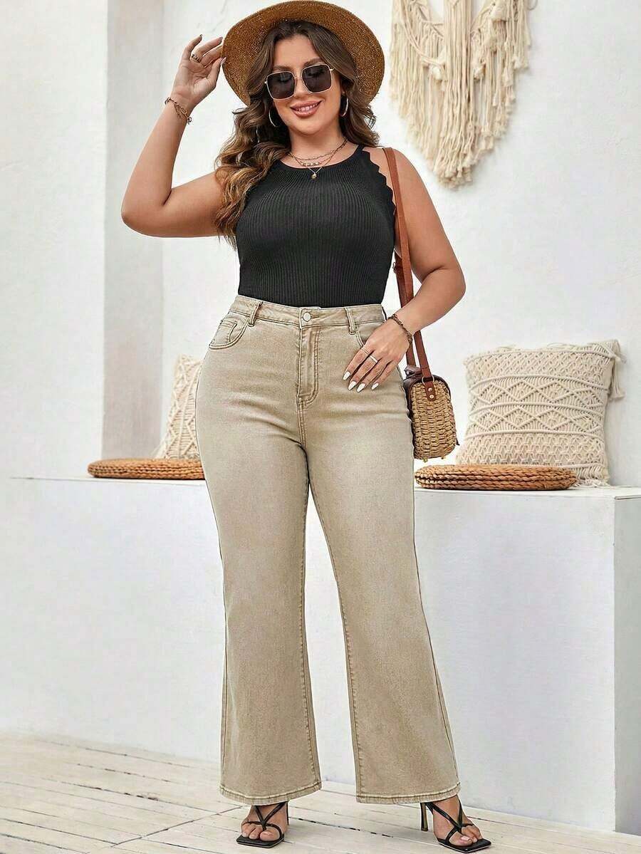 Mature Denim Jeans rectos tipo novio sueltos y versátiles de talla grande - Camel - Ver 1
