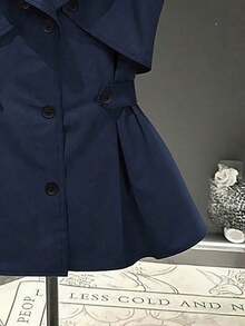 Chaleco de blazer sin mangas de doble botonadura de alta gama en azul marino para otoño/invierno: diseño de cuello de solapa + bajo fruncido, tela rígida que favorece la figura, versátil para capas, ropa de trabajo, citas casuales, trayecto - Chaqueta sin mangas de estilo vintage que disimula los defectos, combina bien con camisas, camisetas de tirantes, jerséis de cuello alto Chaleco de mujer Parte superior azul marino Vestido de mujer Parte superior azul oscuro - Azul marino - Ver 4