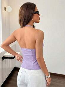 Top de tirantes de corte regular y unicolor sin mangas y escote trasero para mujer - Lila Púrpura - Ver 2