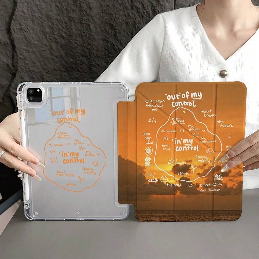 1個日落與標語印花平板電腦保護殼，附筆槽、多角度支架，相容於 iPad 10.9/10.2/Air 5th Gen/Pro 11/10th/9.7/Air 2/7th/8th Gen/Air 4/5/Air 13/11(M3 2025)/11(A16 2025)，相容於 Oppo Pad，相容於 Matepad，相容於 Honor Pad - 彩色 - 查看 1