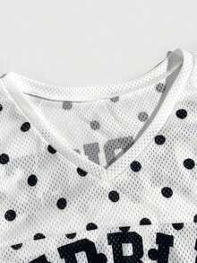 Camiseta de fútbol de malla con estampado de lunares negros y blancos en estilo Y2K - Parte superior holgada de estilo urbano en talla extra grande de color negro y blanco - Blanco - Ver 4