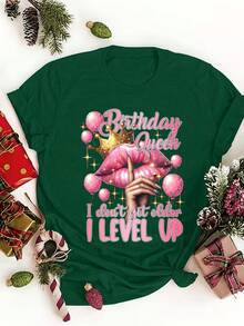 Camiseta de manga corta para mujer con estampado de moda, holgada, casual, combinable con todo, para verano. - Negro - Ver 7