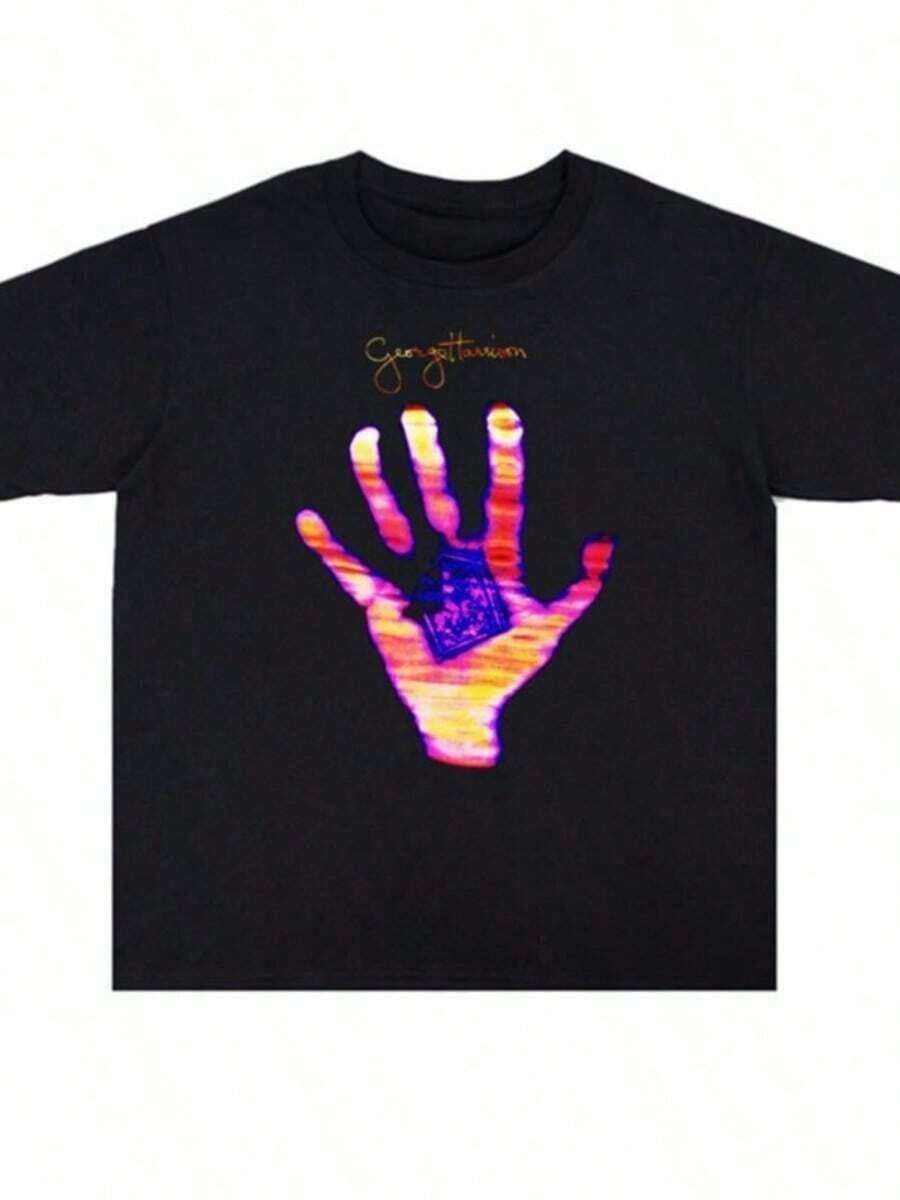 Camiseta de Algodón Estampada de Verano 2025 con Diseño del Cantante y Músico George Harrison, de Alta Calidad, Manga Corta, para Hombre y Mujer, Ropa de Vacaciones para Hombre y Mujer - Negro - Ver 1