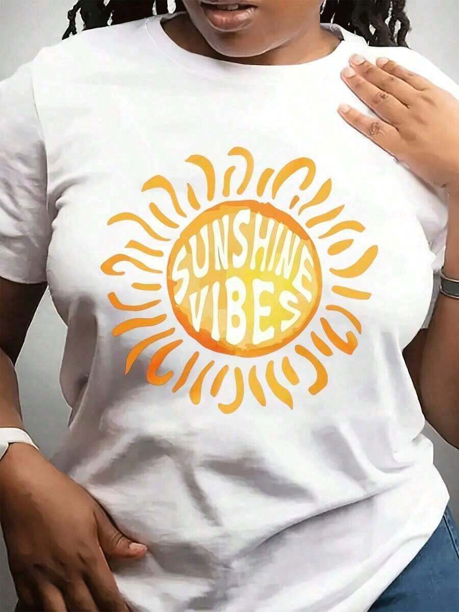 Nueva Camiseta Casual de Verano para Mujer, de Manga Corta y Cuello Redondo, con Estampado de Sol, Estilo Alegre y Energético, un Regalo Perfecto para Familiares y Amigos - Camiseta Unisex de Algodón, Estilo Vintage Urbano, de Manga Corta y Cuello Redondo. - Blanco - Ver 1
