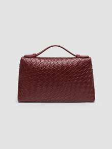 1 pieza Bolso de hombro cuadrado de unicolor con textura de grano de litchi en PU, bolso de mano pequeño para mujer, adecuado para combinar con diaria, salidas, compras, fiestas, bol - Burdeos 3 - Ver 5