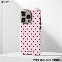 VESPOP Minimalist Fashion Contrast Color Polka Dot Phone Case, Suitable For IPhone 17/16/15/14/13/12/11 Pro Max/Pro Plus/12 Mini/13 Mini, And Galaxy S26 S25 S24 S23 S22 S21 Plus Ultra - Brown Dots In Foundation - View 1