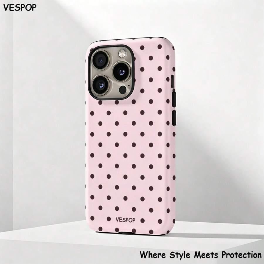 VESPOP Minimalist Fashion Contrast Color Polka Dot Phone Case, Suitable For IPhone 17/16/15/14/13/12/11 Pro Max/Pro Plus/12 Mini/13 Mini, And Galaxy S26 S25 S24 S23 S22 S21 Plus Ultra - Brown Dots In Foundation - View 1
