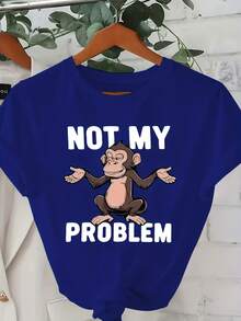 Plus Size - Plus Size - Women's Plus Size 0-8XL Casual And Stylish Printed T-Shirt, Fashionable Base Layer For Everyday Outings, Unique Design Suitable For All Seasons, Comfortable Fit, Women's T-Shirt With The Slogan "Not My Problem", Casual Crew Neck - 皇家藍 - 查看 6