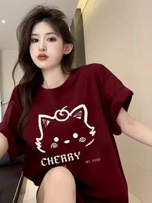 Women's Sheer Short Sleeve T-Shirt - Burgundy - View 4