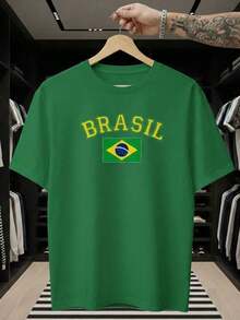 Camiseta Torcida Brasil Unissex 100% Algodão Seleção Brasileira Futebol Unissex Manga Curta Gola Redonda Casual Brasil Copa Algodão Macio Premium - Verde - Visão 1