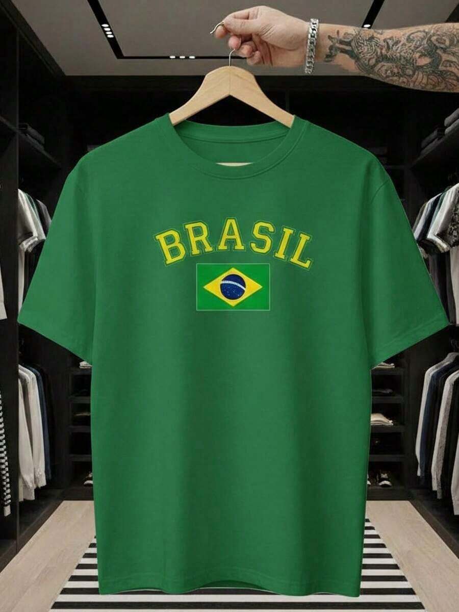 Camiseta Torcida Brasil Unissex 100% Algodão Seleção Brasileira Futebol Unissex Manga Curta Gola Redonda Casual Brasil Copa Algodão Macio Premium - Verde - Visão 1