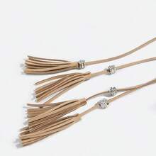 1pc Hollow Tassel Waist Belt, Versatile Fashion Waist Rope For Dresses, Shirts, Skirts, Faux Leather - Beige - View 3