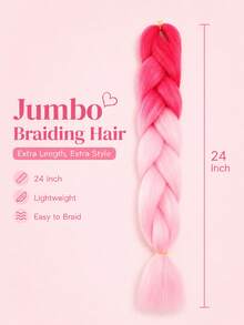 3pcs/Set 24-Inch Ombre Pink Synthetic Braiding Hair Extensions, Cocok Untuk Box Braids, Gaya Rambut Liburan Dan DIY, Ekstensi Rambut Kepang Lembut Dan Halus Untuk Wanita - MultiWarna - View 2